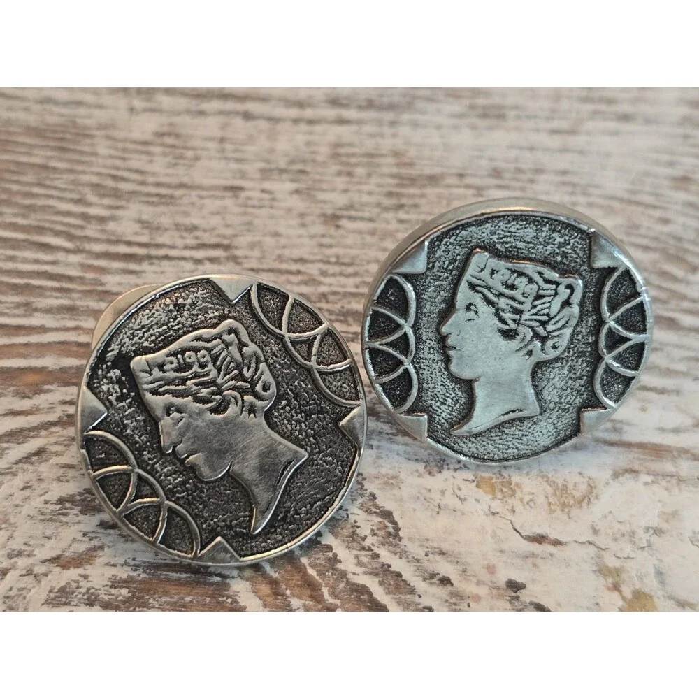 Vintage Roman Coin Style Cufflinks Silver Tone Men's Jewelry #386